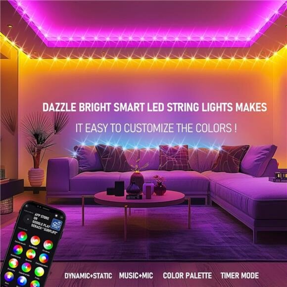 Smart Color Changing Christmas Lights,66FT 200 LED RGB String Lights with Remote - Picture 4 of 7
